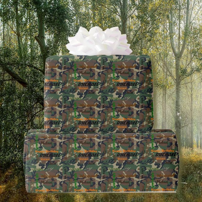 Papier Cadeau Camo NOM Répétant Joyeux cadeau d'anniversaire (Créateur téléchargé)