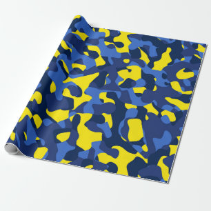 Papier Cadeau Camouflage bleu jaune Motif d'impression