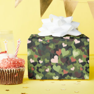Papier Cadeau Camouflage Cœur Vert