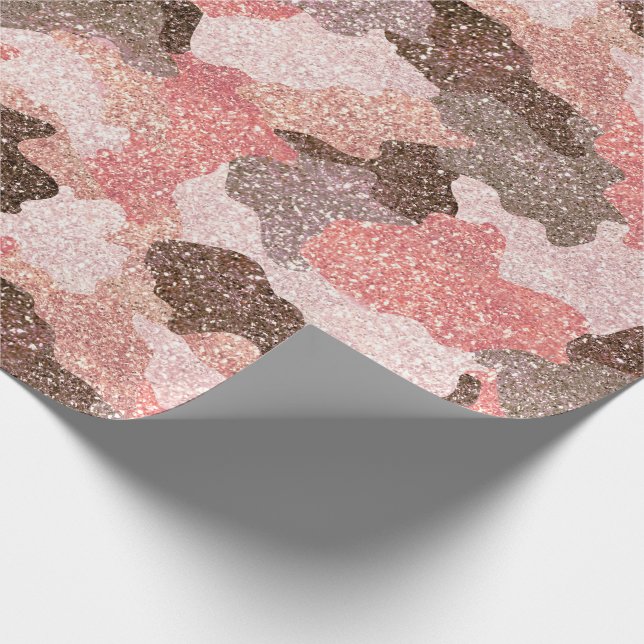 Papier Cadeau Camouflage d'or Rose Faux Parties scintillant Camo (Coin)