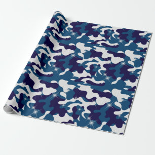 Papier Cadeau Camouflage Étoiles Bleu Blanc Camo Armée Soldat