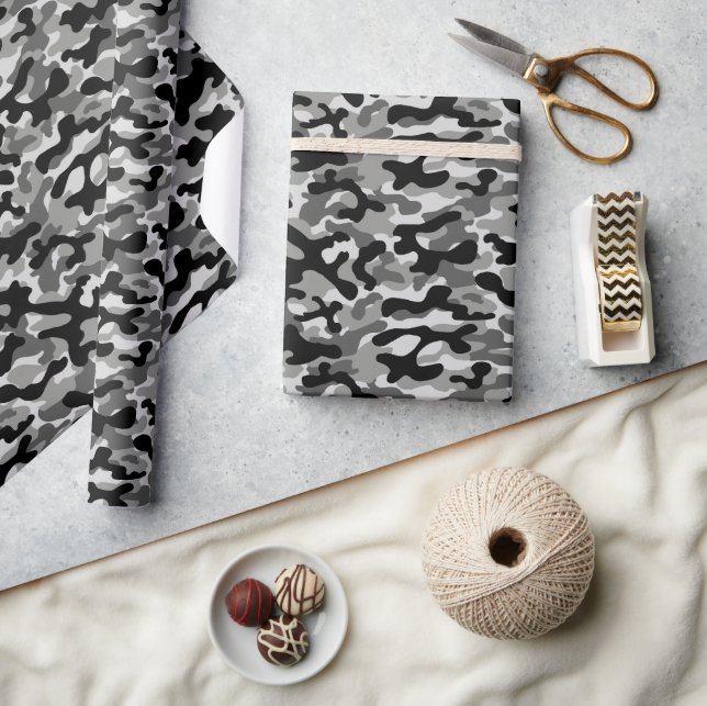 Papier Cadeau Camouflage gris et noir  (Artisanat)