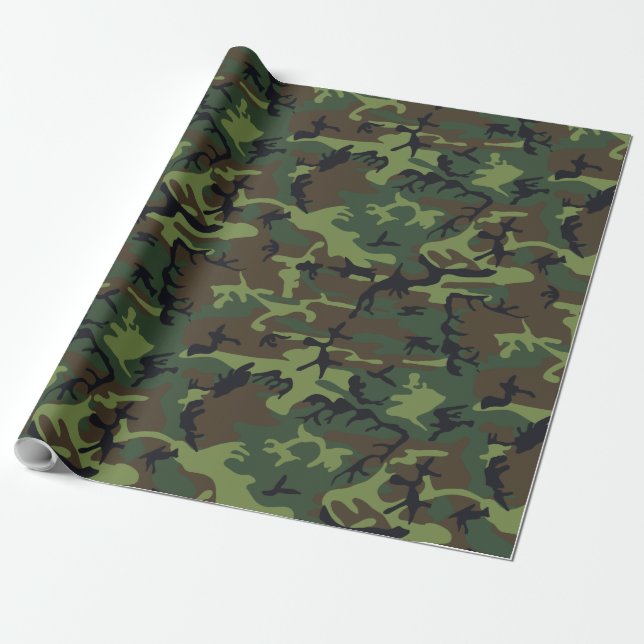 Papier Cadeau Camouflage noir Brown vert de chasse (Déroulé)