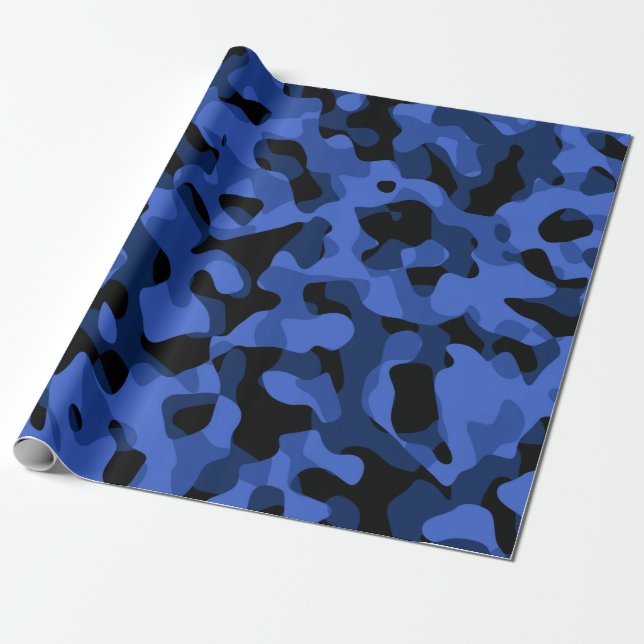 Papier Cadeau Camouflage noir et bleu Motif d'impression (Déroulé)