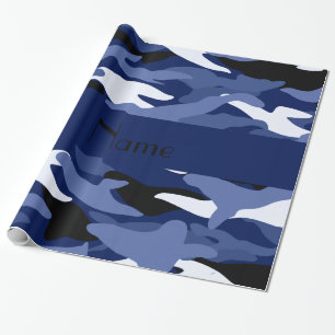Papier Cadeau Camouflage nommé personnalisé de bleu marine