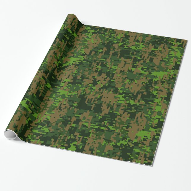 Papier Cadeau Camouflage numérique vert de style Woodland (Déroulé)