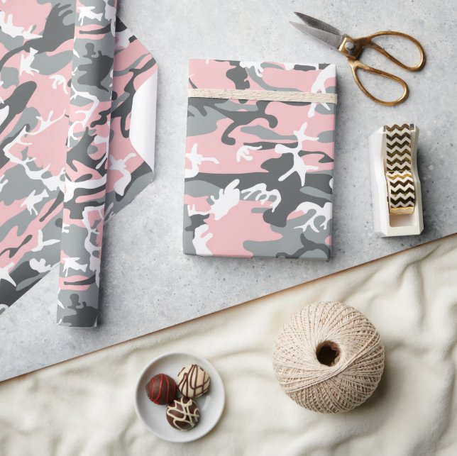 Papier Cadeau Camouflage rose et gris, Militaire, Armée (Artisanat)