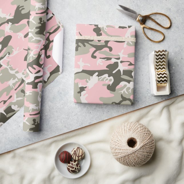 Papier Cadeau Camouflage rose et vert, Militaire, Armée (Artisanat)