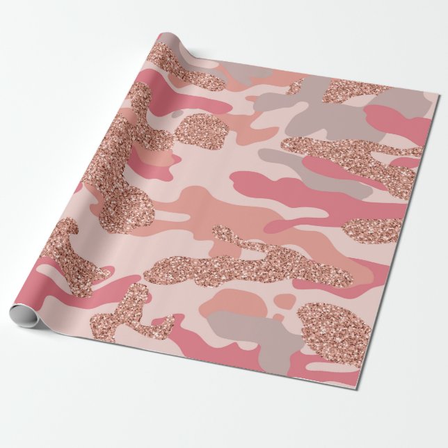 Papier Cadeau Camouflage Rose Gold Blush Pink Camo Motif de l'ar (Déroulé)