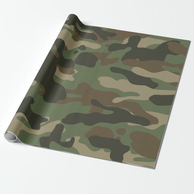 Papier Cadeau Camouflage Vert Camo Motif de l'armée (Déroulé)