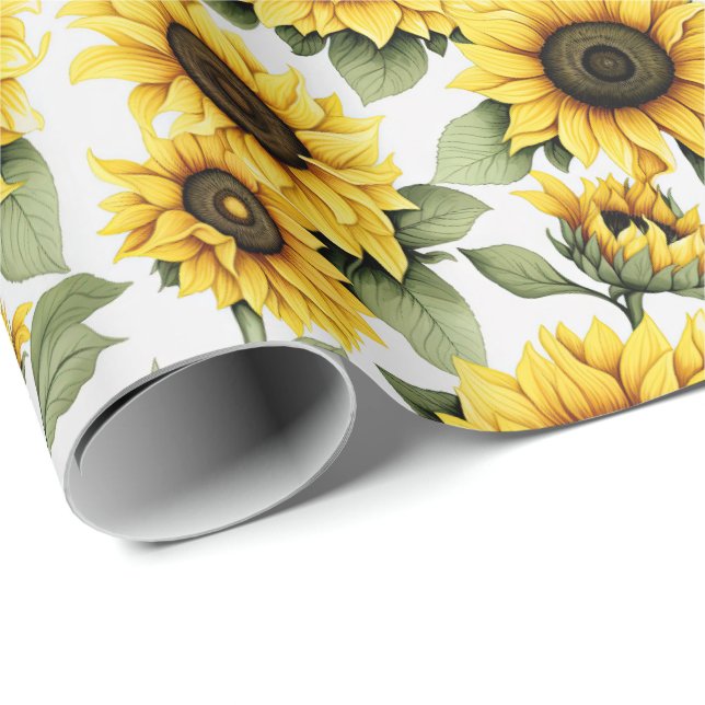 Papier Cadeau Campagne rustique tournesol  (Coin rond)