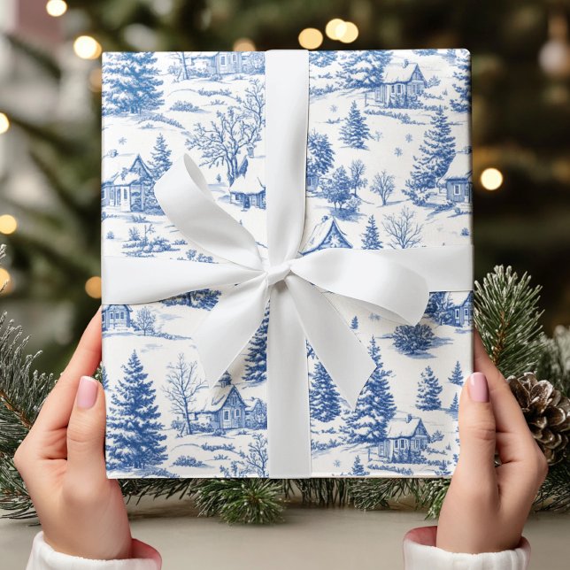 Papier Cadeau Campagne vintage Toile de Jouy Bleu (Créateur téléchargé)