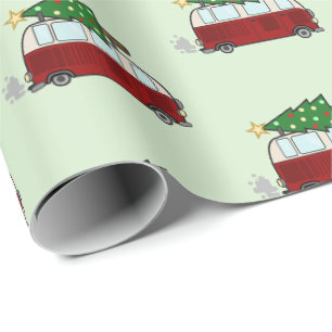 Papier Cadeau Campeur mignon transportant un arbre de Noël