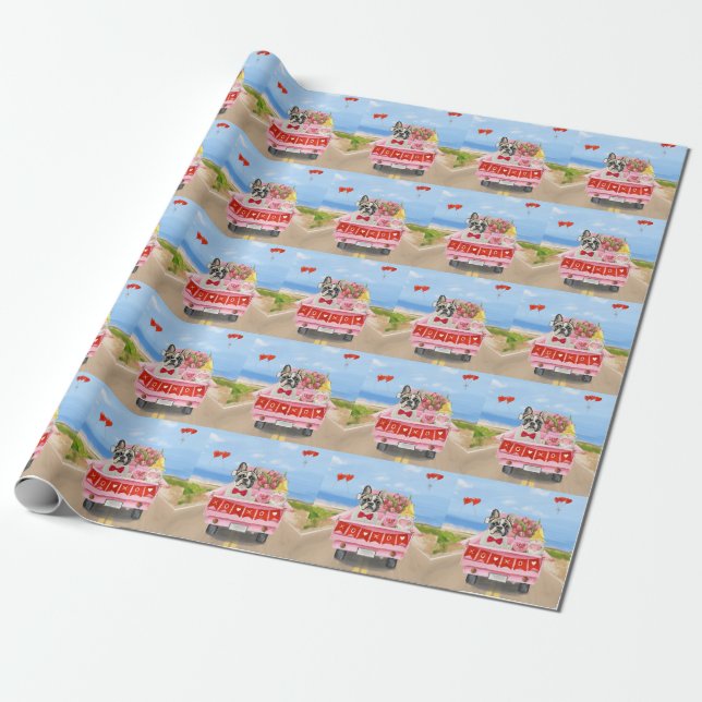 Papier Cadeau Camping-car de la Saint-Valentin pour Bouledogue f (Déroulé)