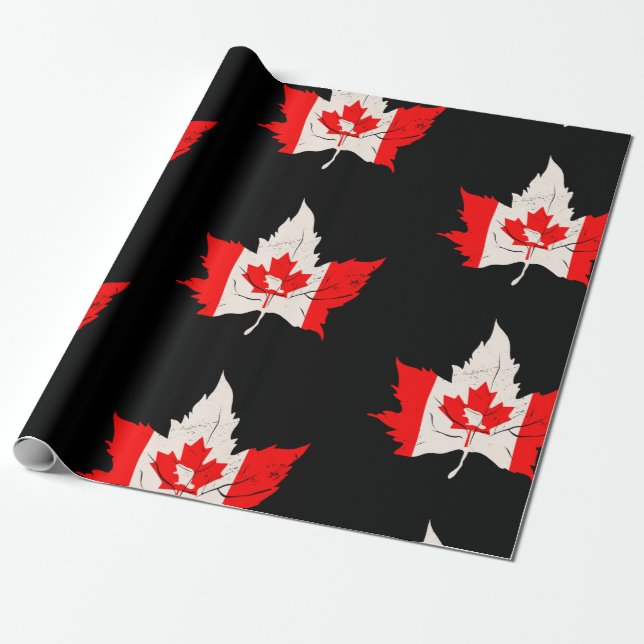 Papier Cadeau canada maple leaf beaver canadien (Déroulé)