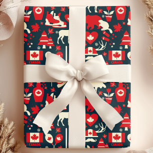 Papier Cadeau Canada Noël canadien Hiver Orignal Motif