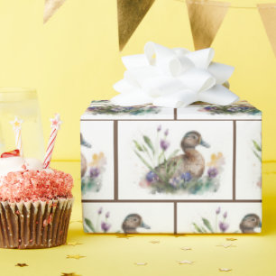 Papier Cadeau Canard D'Aquarelle En Fleurs