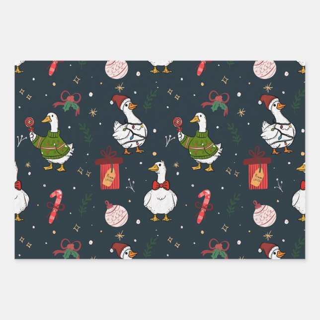 Papier Cadeau Canards de Noël Mignon (Devant)