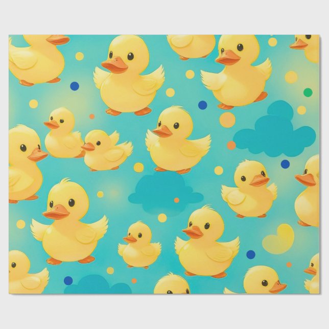 Papier Cadeau Canards mignons Nager dans un étang (Plat)