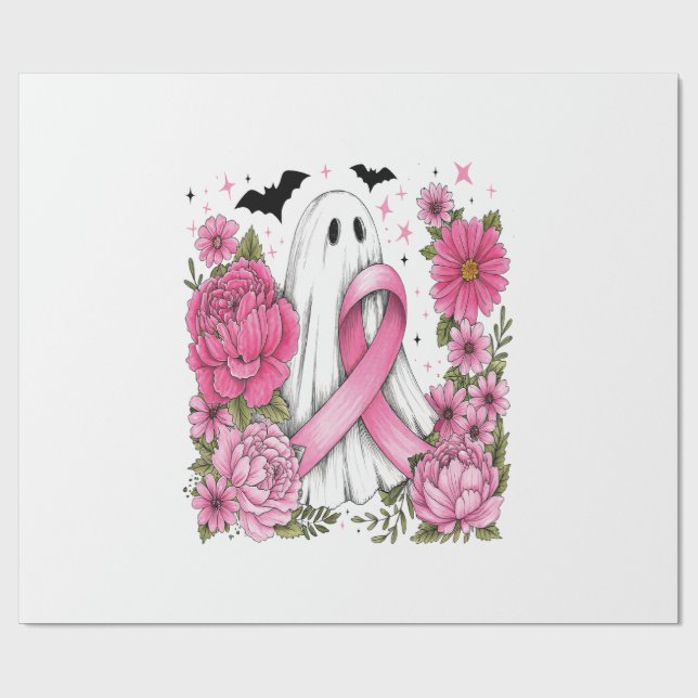 Papier Cadeau Cancer du sein Halloween Fantôme Boho (Plat)