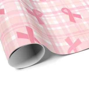 Papier Cadeau Cancer du sein Pink Ribbon Plaid Motif
