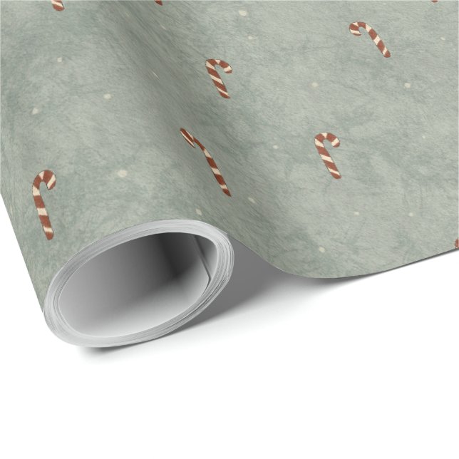Papier Cadeau Candy Cane Pattern Wrapping Paper (Coin rond)