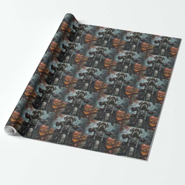 Papier Cadeau Cane Corso à moto Halloween Épouvantable (Déroulé)