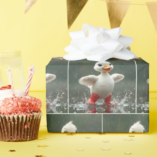 Papier Cadeau Caneton blanc éclaboussant dans une flaque d'eau d (Fête d'anniversaire)