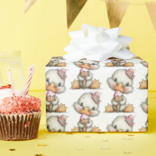 Papier Cadeau Caneton mignon avec fête de glace rose