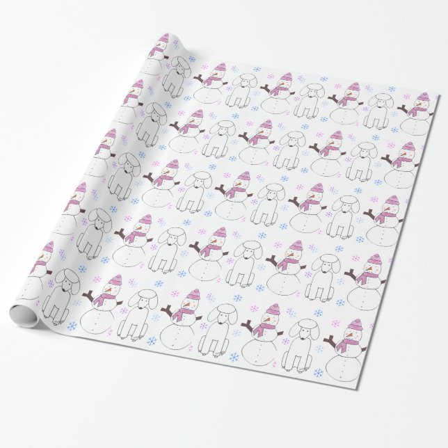 Papier Cadeau Caniche et bonhomme de neige (Déroulé)