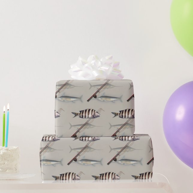 Papier Cadeau Canne à pêche en mer masculine (Cadeaux de fête)