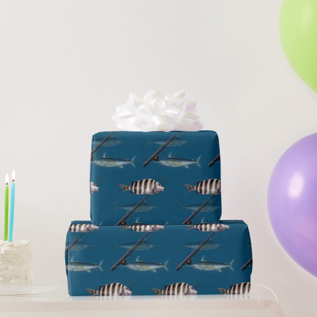 Papier Cadeau Canne à pêche en mer masculine (Cadeaux de fête)