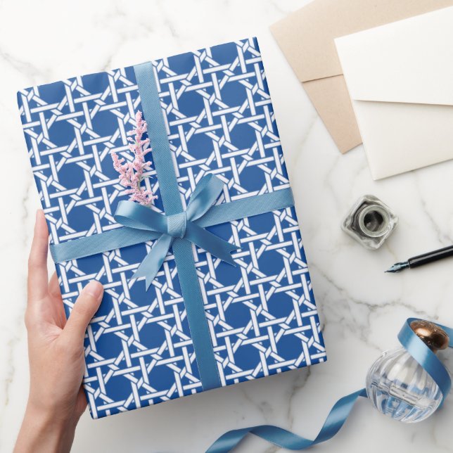 Papier Cadeau Canne bleue et blanche | Webbing en rotin (Cadeaux)