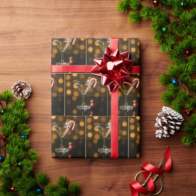 Papier Cadeau Canne de bonbon dans un Martini de Noël (Cadeau de vacances)