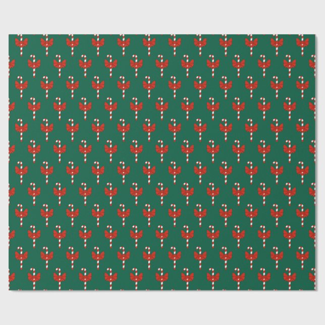 Papier Cadeau Canne de bonbon et nœud (Plat)