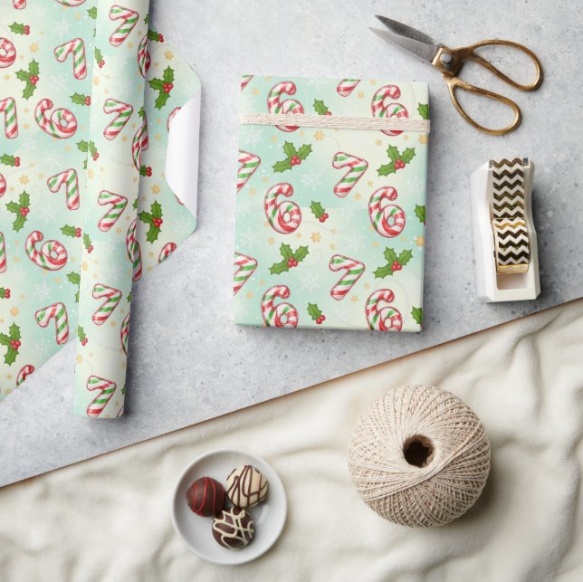 Papier Cadeau Canne de Noël 6-7 Mème Fêtes (Artisanat)