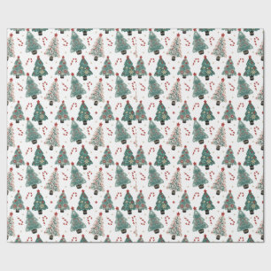 Papier Cadeau Canneberges en bonbons Sapins de Noël Bleu Rouge B