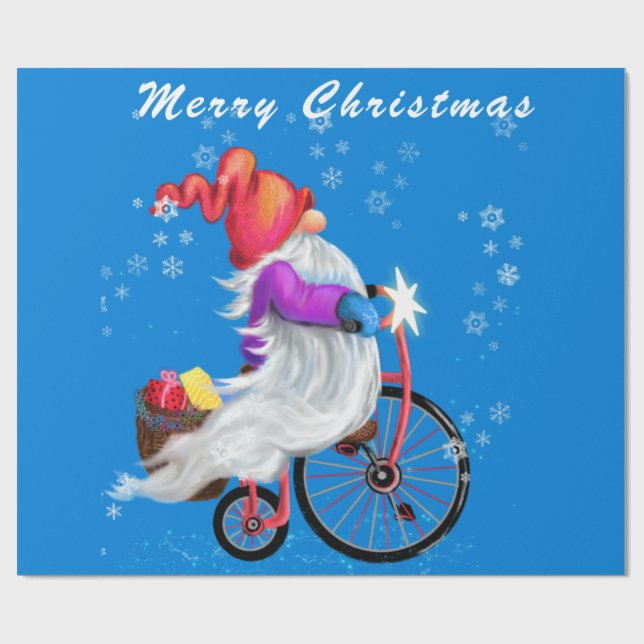 Papier Cadeau Caoutchouc de Noël avec vélo et cadeaux (Plat)
