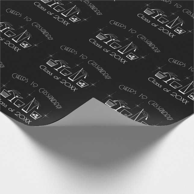 Papier Cadeau Cap and Cocktail Graduation Party Black (Coin)