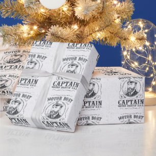 Papier Cadeau Capitaine de bateau à moteur drôle Pontoon bateau