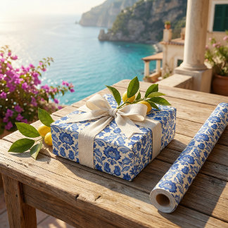 Papier Cadeau Capri Flair Vintage : Bleu & Blanc Art Italien