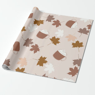 Papier Cadeau Capuccino aux feuilles d'érable brunes motif vinta