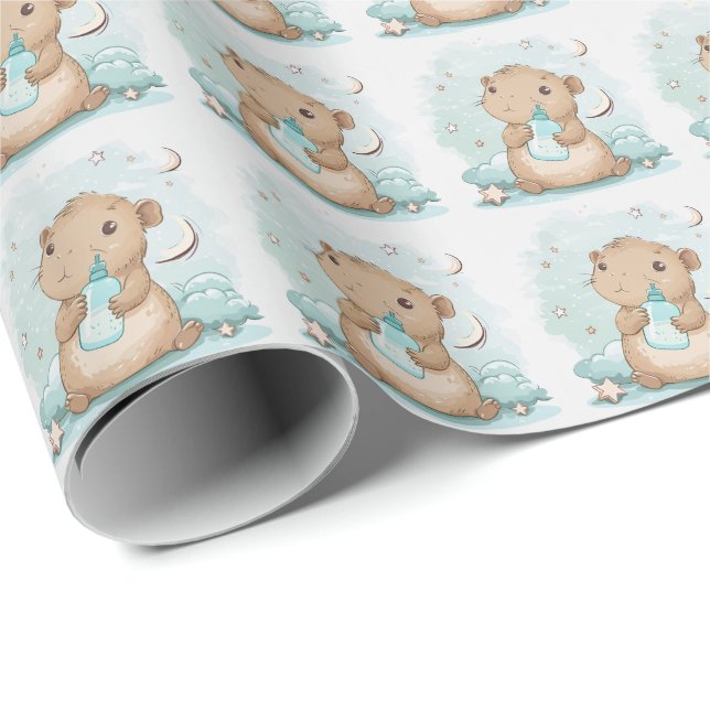 Papier Cadeau Capybara Cute Baby Pastel Motif d'aquarelle (Coin rond)