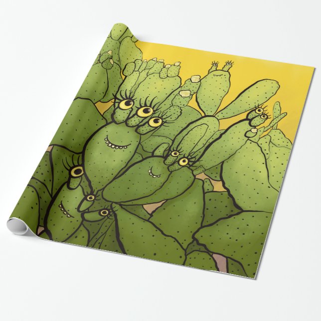 Papier Cadeau Caractère Cactus amusant Caractères succulents mig (Déroulé)