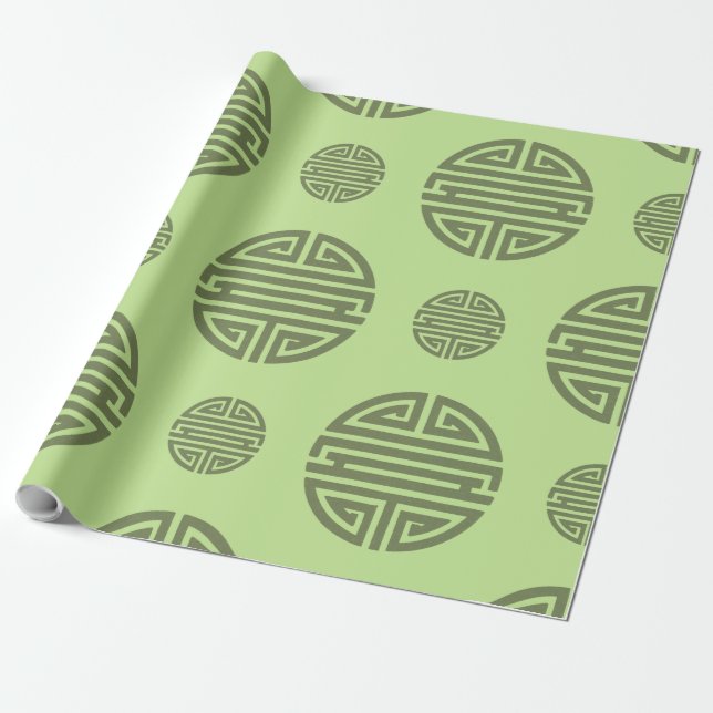 Papier Cadeau Caractère de longévité chinois Shou vert jade (Déroulé)