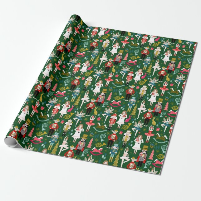 Papier Cadeau Caractères de ballet des croustilles - vert (Déroulé)