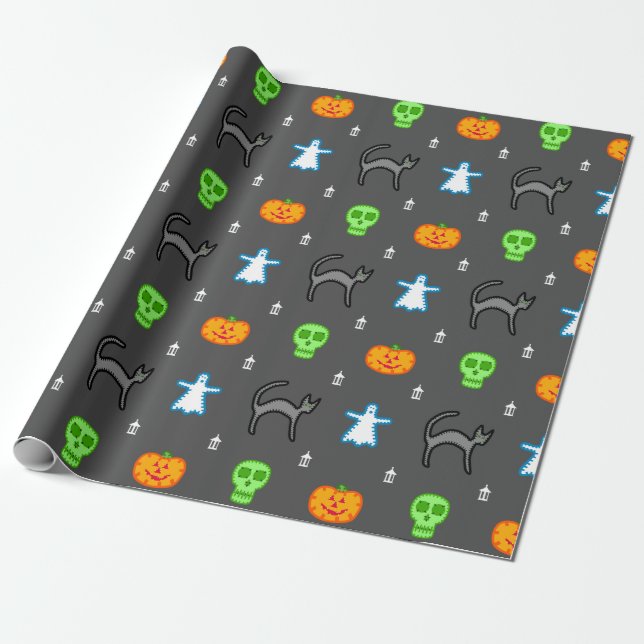 Papier Cadeau Caractères d'Halloween de style mignon (Déroulé)