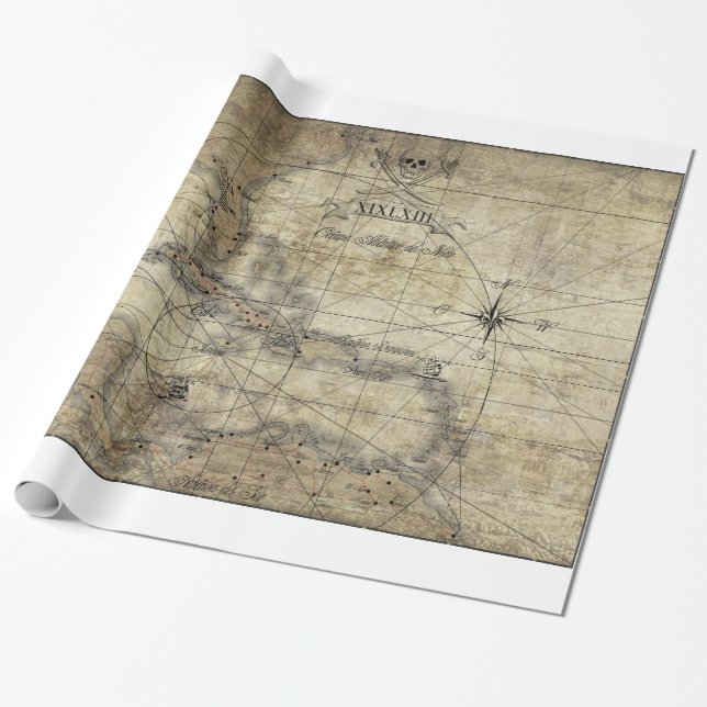 Papier Cadeau Caraïbes - ancienne carte (Déroulé)