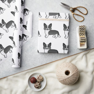 Papier Cadeau Cardigan Welsh Corgi noir et blanc Chien de dessin