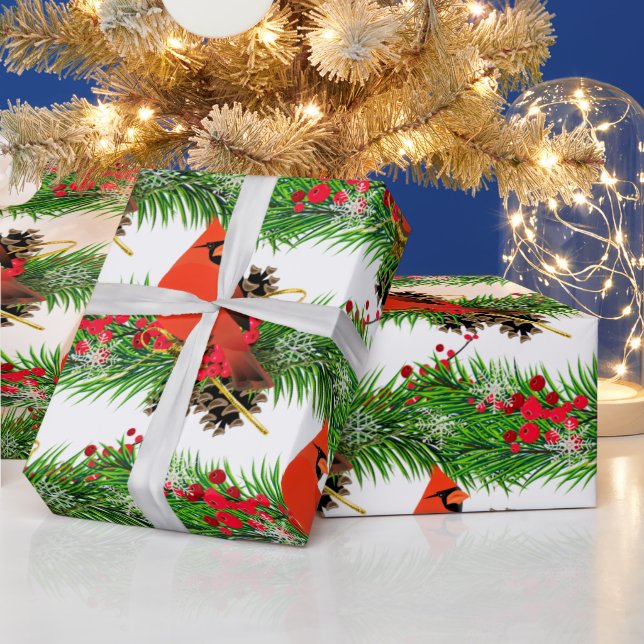 Papier Cadeau Cardinal de Noël festif brillant (Vacances)
